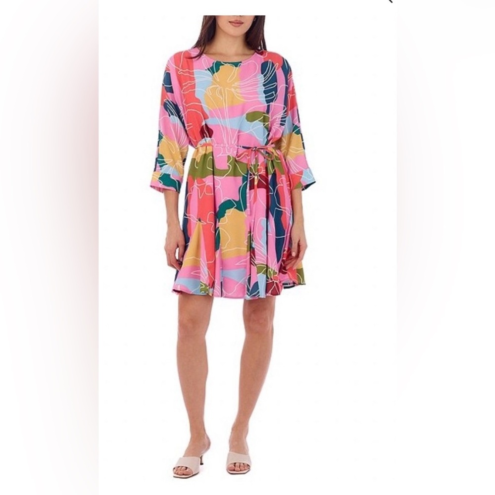 NWT CROSBY by Mollie Burch Lucy Floral Whimsy Boat Neck 3/4 Sleeve Dress Sz M